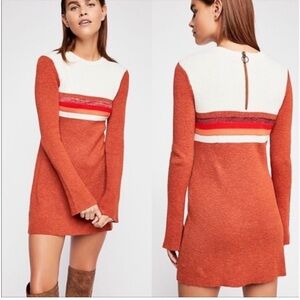 Free People Color block Rust & Ivory Striped Knit Mini Dress